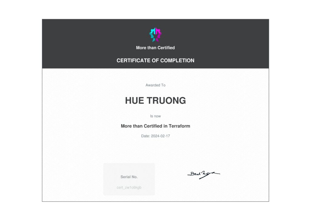 Certificate Of Completion For More Than Certified In Terraform